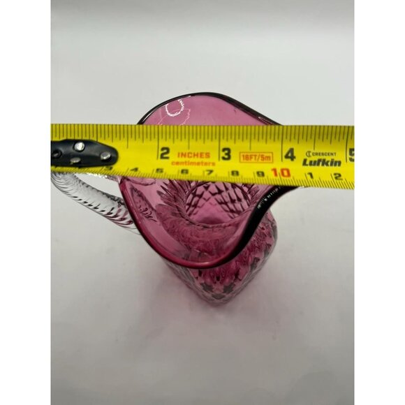Rossi Art Glass Handblown Cranberry Optic Quilt Glass Pitcher w/ Applied Clear H - Picture 14 of 16